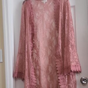 Elegant Lace BOHO Duster - Pink